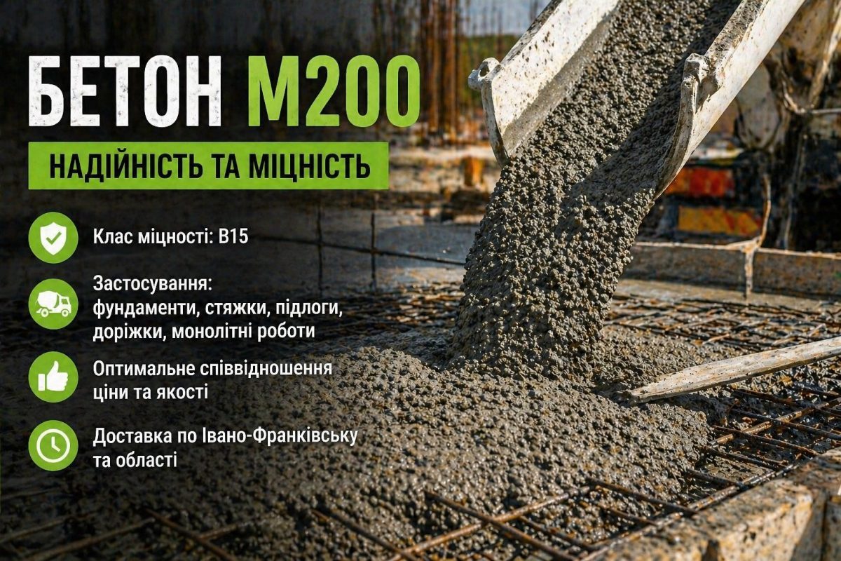 Бетон М200: характеристики, застосування та ціна в Івано-Франківську