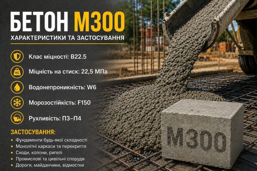 Бетон М300: характеристики, застосування та ціна в Івано-Франківську