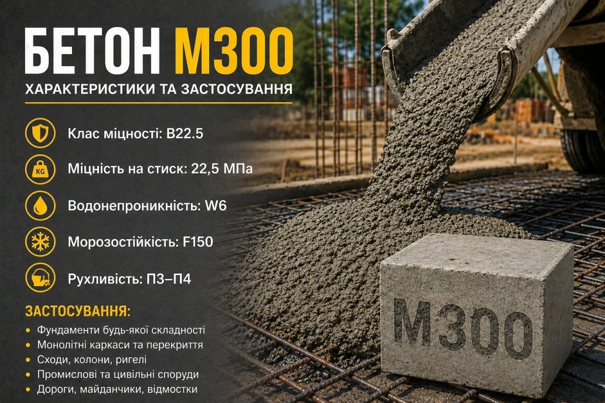 Бетон М300: характеристики, застосування та ціна в Івано-Франківську