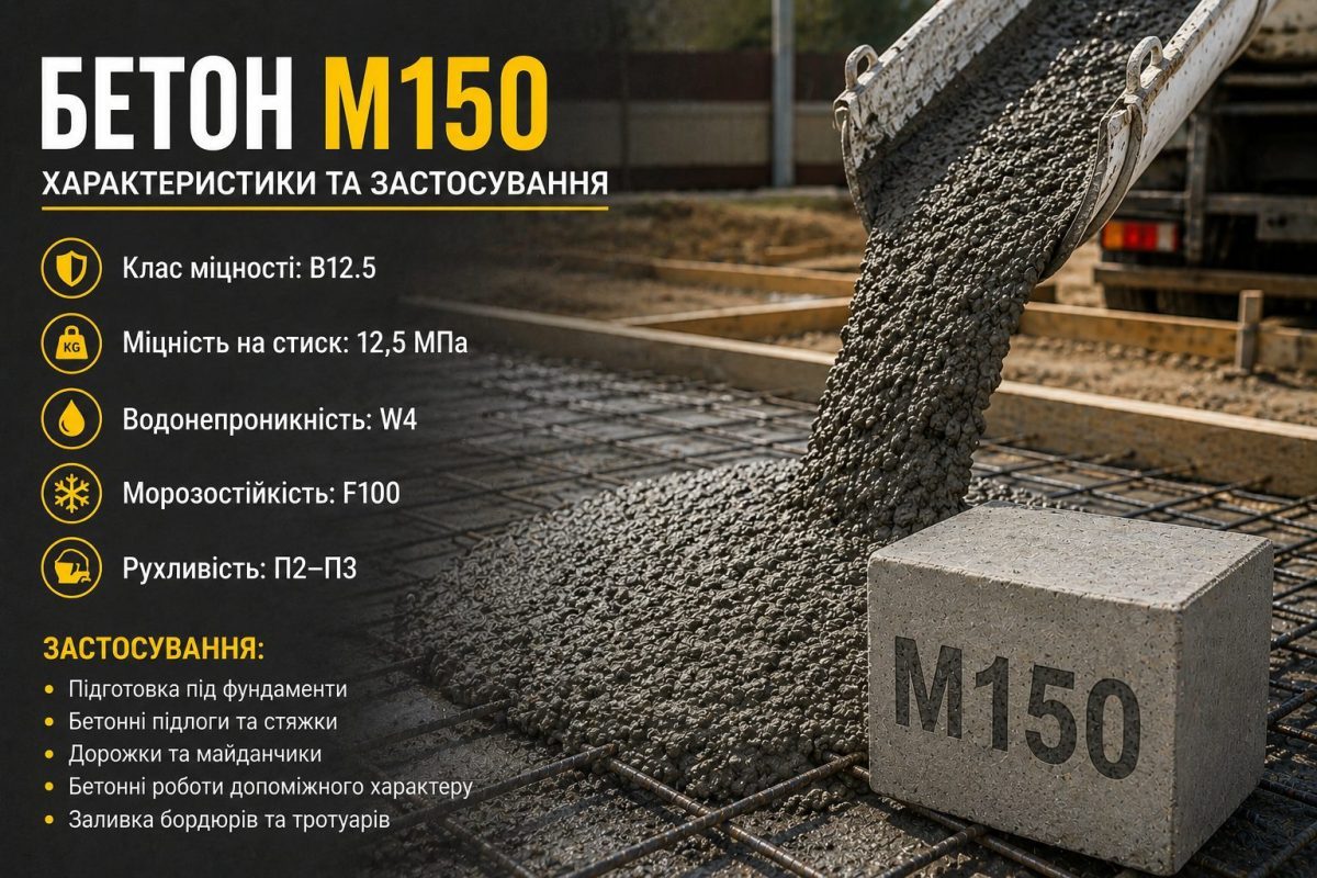 Бетон М150: характеристики, де застосовується та ціна в Івано-Франківську