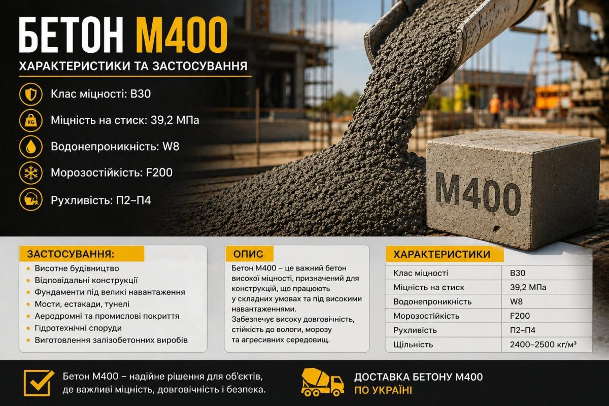 Бетон М400: характеристики, де застосовується та ціна в Івано-Франківську