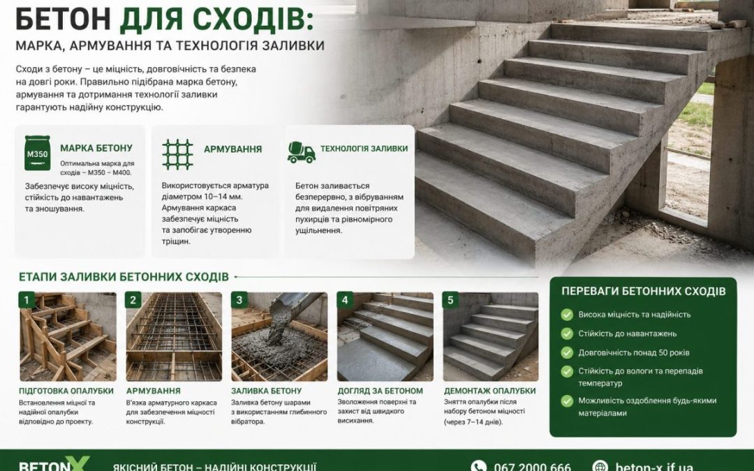 Бетон для сходів: яка марка, армування та технологія заливки