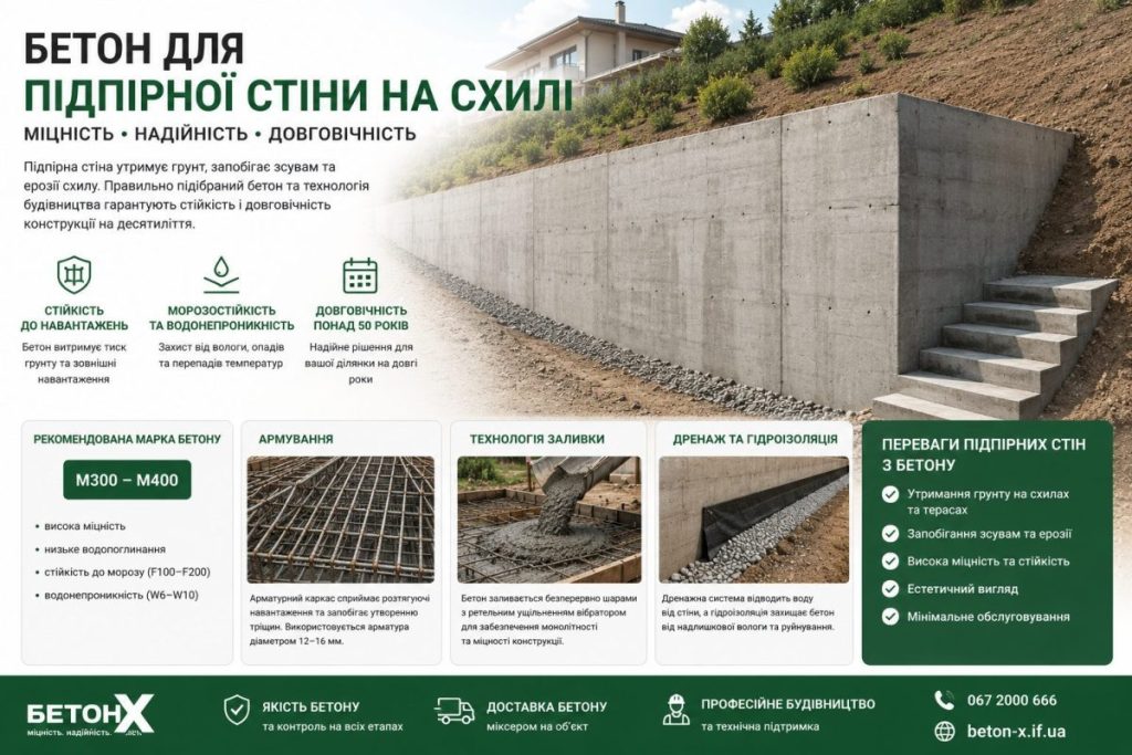 Бетон для підпірної стіни: яка марка, товщина та технологія заливки