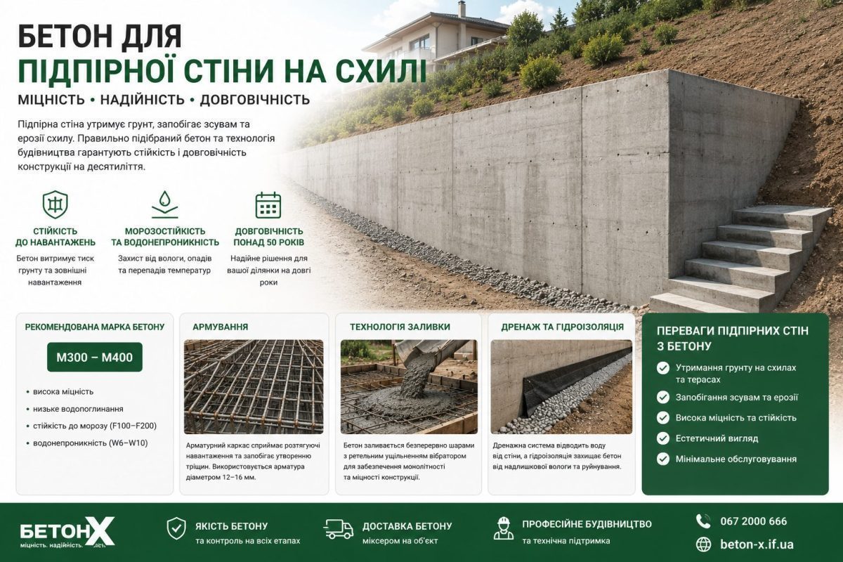 Бетон для підпірної стіни: яка марка, товщина та технологія заливки