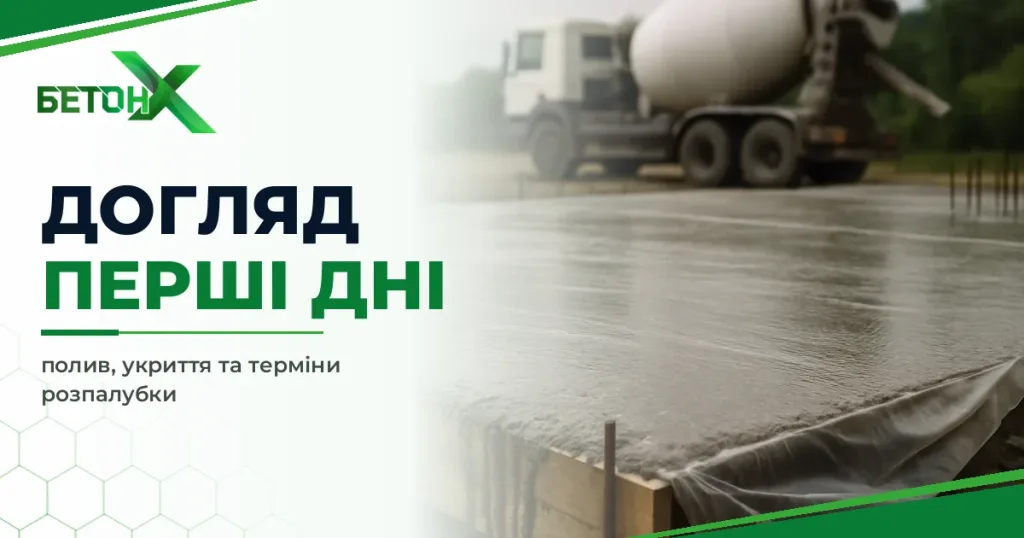 Догляд за бетоном у перші дні: полив, укриття, терміни розпалубки