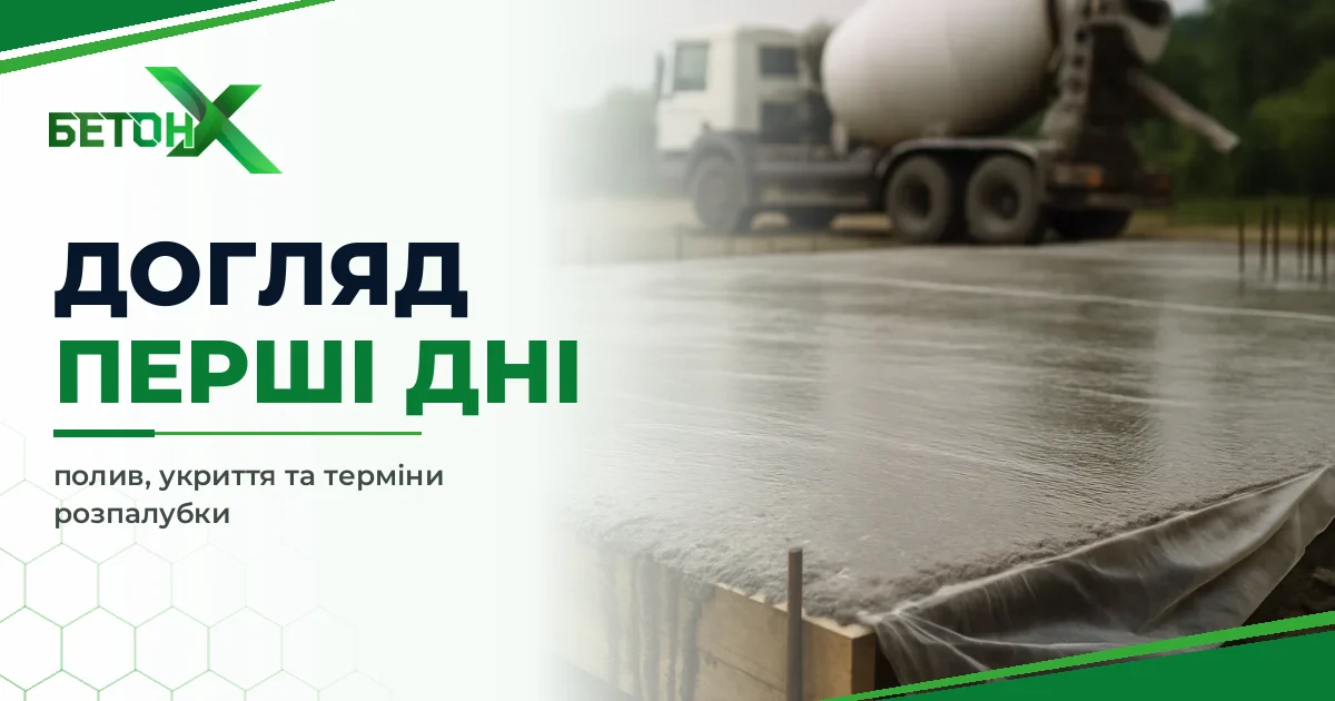Догляд за бетоном у перші дні: полив, укриття, терміни розпалубки